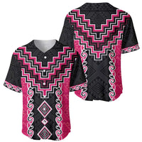Pink Niho Taniwha Mix Poutama Baseball Jersey Unique Taniko Aotearoa