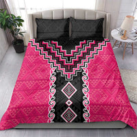 Pink Niho Taniwha Mix Poutama Bedding Set Unique Taniko Aotearoa