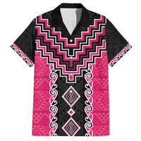 Pink Niho Taniwha Mix Poutama Family Matching Off Shoulder Short Dress and Hawaiian Shirt Unique Taniko Aotearoa