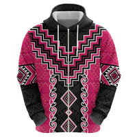 Pink Niho Taniwha Mix Poutama Hoodie Unique Taniko Aotearoa