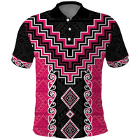 Pink Niho Taniwha Mix Poutama Polo Shirt Unique Taniko Aotearoa