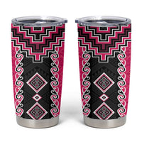 Pink Niho Taniwha Mix Poutama Tumbler Cup Unique Taniko Aotearoa