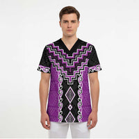Purple Niho Taniwha Mix Poutama Scrub Top Unique Taniko Aotearoa - Polynesian Pride