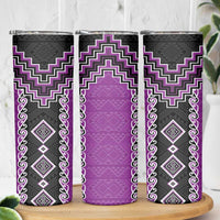 Purple Niho Taniwha Mix Poutama Skinny Tumbler Unique Taniko Aotearoa