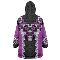 Purple Niho Taniwha Mix Poutama Wearable Blanket Hoodie Unique Taniko Aotearoa