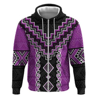 Purple Niho Taniwha Mix Poutama Zip Hoodie Unique Taniko Aotearoa