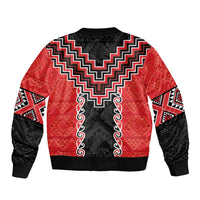Red Niho Taniwha Mix Poutama Bomber Jacket Unique Taniko Aotearoa