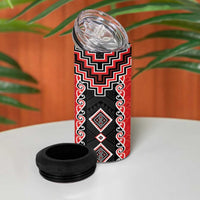 Red Niho Taniwha Mix Poutama 4 in 1 Can Cooler Tumbler Unique Taniko Aotearoa
