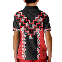 Red Niho Taniwha Mix Poutama Kid Polo Shirt Unique Taniko Aotearoa LT01 - Polynesian Pride