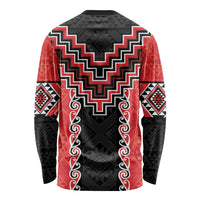Red Niho Taniwha Mix Poutama Long Sleeve Shirt Unique Taniko Aotearoa