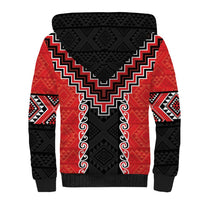 Red Niho Taniwha Mix Poutama Sherpa Hoodie Unique Taniko Aotearoa