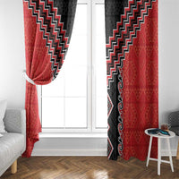 Red Niho Taniwha Mix Poutama Window Curtain Unique Taniko Aotearoa