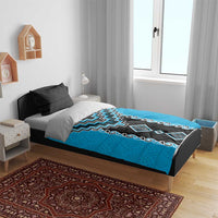 Sky Blue Niho Taniwha Mix Poutama Bedding Set Unique Taniko Aotearoa