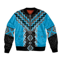 Sky Blue Niho Taniwha Mix Poutama Bomber Jacket Unique Taniko Aotearoa