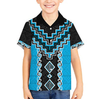 Sky Blue Niho Taniwha Mix Poutama Family Matching Long Sleeve Bodycon Dress and Hawaiian Shirt Unique Taniko Aotearoa