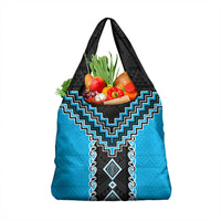 Sky Blue Niho Taniwha Mix Poutama Grocery Bag Unique Taniko Aotearoa