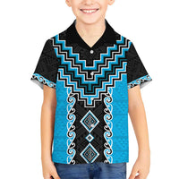 Sky Blue Niho Taniwha Mix Poutama Kid Hawaiian Shirt Unique Taniko Aotearoa LT01 Kid Sky Blue - Polynesian Pride