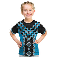 Sky Blue Niho Taniwha Mix Poutama Kid T Shirt Unique Taniko Aotearoa LT01 Sky Blue - Polynesian Pride