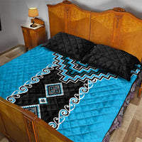 Sky Blue Niho Taniwha Mix Poutama Quilt Bed Set Unique Taniko Aotearoa