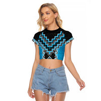 Sky Blue Niho Taniwha Mix Poutama Raglan Cropped T Shirt Unique Taniko Aotearoa LT01 Female Sky Blue - Polynesian Pride