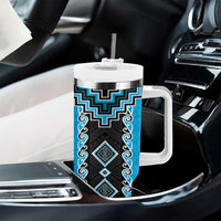 Sky Blue Niho Taniwha Mix Poutama Tumbler With Handle Unique Taniko Aotearoa