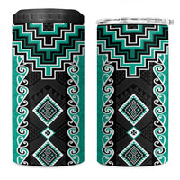 Teal Niho Taniwha Mix Poutama 4 in 1 Can Cooler Tumbler Unique Taniko Aotearoa