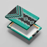 Teal Niho Taniwha Mix Poutama Canvas Wall Art Unique Taniko Aotearoa