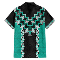 Teal Niho Taniwha Mix Poutama Family Matching Long Sleeve Bodycon Dress and Hawaiian Shirt Unique Taniko Aotearoa