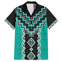 Teal Niho Taniwha Mix Poutama Family Matching Short Sleeve Bodycon Dress and Hawaiian Shirt Unique Taniko Aotearoa