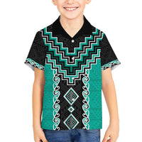 Teal Niho Taniwha Mix Poutama Kid Hawaiian Shirt Unique Taniko Aotearoa