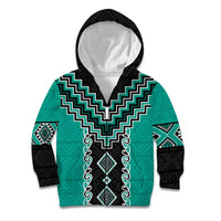 Teal Niho Taniwha Mix Poutama Kid Hoodie Unique Taniko Aotearoa LT01 Zip Hoodie Teal - Polynesian Pride
