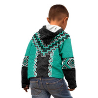 Teal Niho Taniwha Mix Poutama Kid Hoodie Unique Taniko Aotearoa LT01 - Polynesian Pride