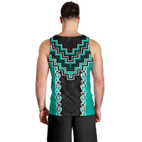 Teal Niho Taniwha Mix Poutama Men Tank Top Unique Taniko Aotearoa
