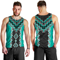 Teal Niho Taniwha Mix Poutama Men Tank Top Unique Taniko Aotearoa