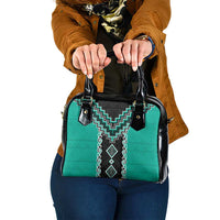 Teal Niho Taniwha Mix Poutama Shoulder Handbag Unique Taniko Aotearoa