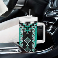 Teal Niho Taniwha Mix Poutama Tumbler With Handle Unique Taniko Aotearoa