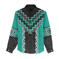 Teal Niho Taniwha Mix Poutama Women Casual Shirt Unique Taniko Aotearoa