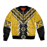 Yellow Niho Taniwha Mix Poutama Bomber Jacket Unique Taniko Aotearoa