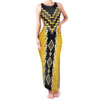 Yellow Niho Taniwha Mix Poutama Family Matching Tank Maxi Dress and Hawaiian Shirt Unique Taniko Aotearoa