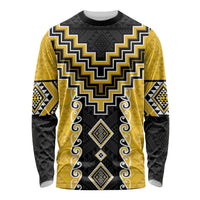 Yellow Niho Taniwha Mix Poutama Long Sleeve Shirt Unique Taniko Aotearoa