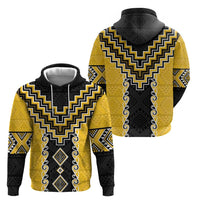 Yellow Niho Taniwha Mix Poutama Zip Hoodie Unique Taniko Aotearoa