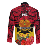 Papua New Guinea Long Sleeve Button Shirt Bird Of Paradise Mix Polynesian Pattern LT01 - Polynesian Pride