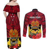 Personalised Papua New Guinea Couples Matching Off Shoulder Maxi Dress and Long Sleeve Button Shirts Bird Of Paradise Mix Polynesian Pattern LT01 - Polynesian Pride