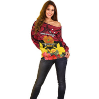 Personalised Papua New Guinea Off Shoulder Sweater Bird Of Paradise Mix Polynesian Pattern LT01 - Polynesian Pride