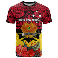 Personalised Papua New Guinea T Shirt Bird Of Paradise Mix Polynesian Pattern LT01 Red - Polynesian Pride