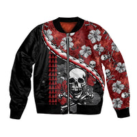 Hawaii Halloween Bomber Jacket Hibiscus Skull Kakau Pattern LT01 Unisex Red - Polynesian Pride