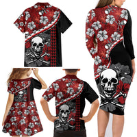 Hawaii Halloween Family Matching Long Sleeve Bodycon Dress and Hawaiian Shirt Hibiscus Skull Kakau Pattern LT01 - Polynesian Pride
