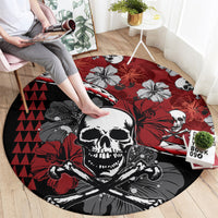 Hawaii Halloween Round Carpet Hibiscus Skull Kakau Pattern LT01 - Polynesian Pride