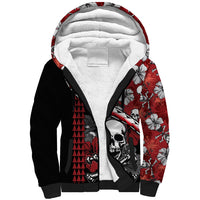 Hawaii Halloween Sherpa Hoodie Hibiscus Skull Kakau Pattern LT01 Unisex Red - Polynesian Pride
