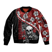 Hawaii Halloween Sleeve Zip Bomber Jacket Hibiscus Skull Kakau Pattern LT01 Unisex Red - Polynesian Pride